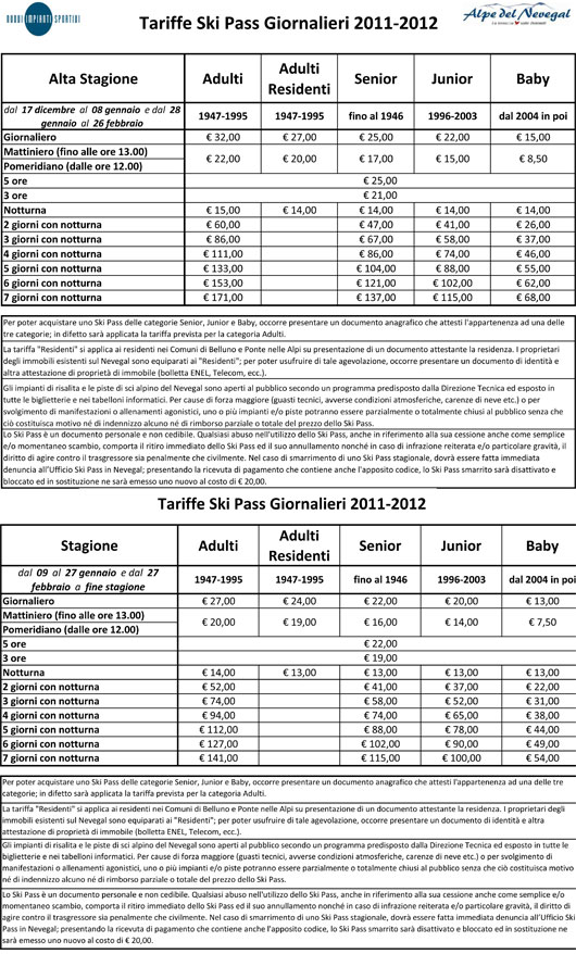 skipass alpe del nevegal 2011-12
