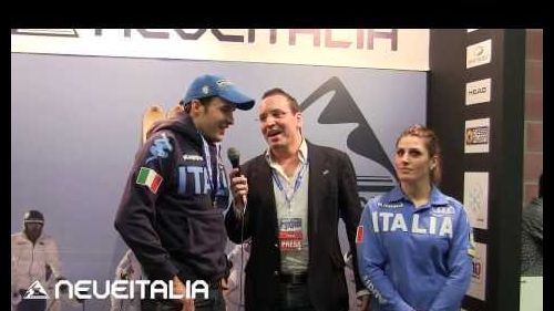 Christof innerhofer e nadia fanchini allo stand di neveitalia a modena, novembre 2013