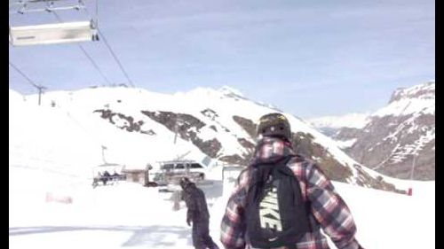 Snowboarding en tignes, los alpes, abril 2010
