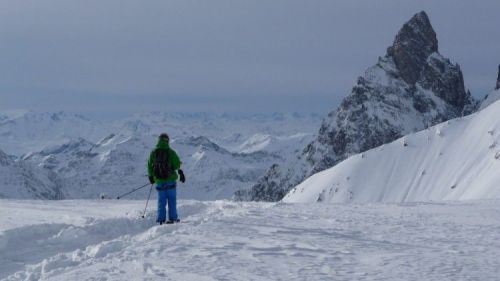 freeride monte bianco, ghiacciaio del  Toule e la Aiguille Noire