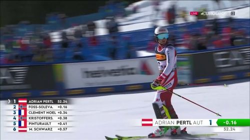 Pertl davanti a sorpresa nella prima manche dello slalom dei mondiali di cortina