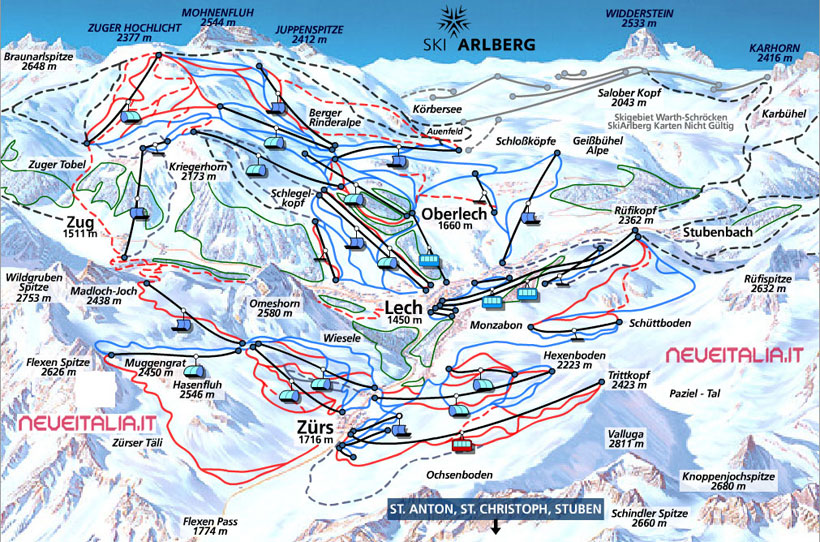 Mappa impianti e cartina delle piste. Skirama Lech am Arlberg Zürs Arlberg